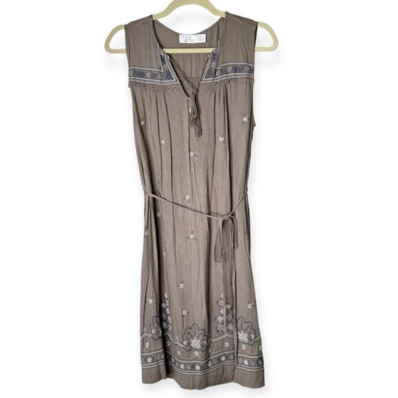 Time and Tru Brown Midi Dress with Blue Accents - Picture 1 of 15